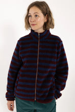 Afbeelding in Gallery-weergave laden, DANEFAE Danedada Fuzzy Wool Stripe Fleece Zip-Up Donker Wijnrood/Porcelaine