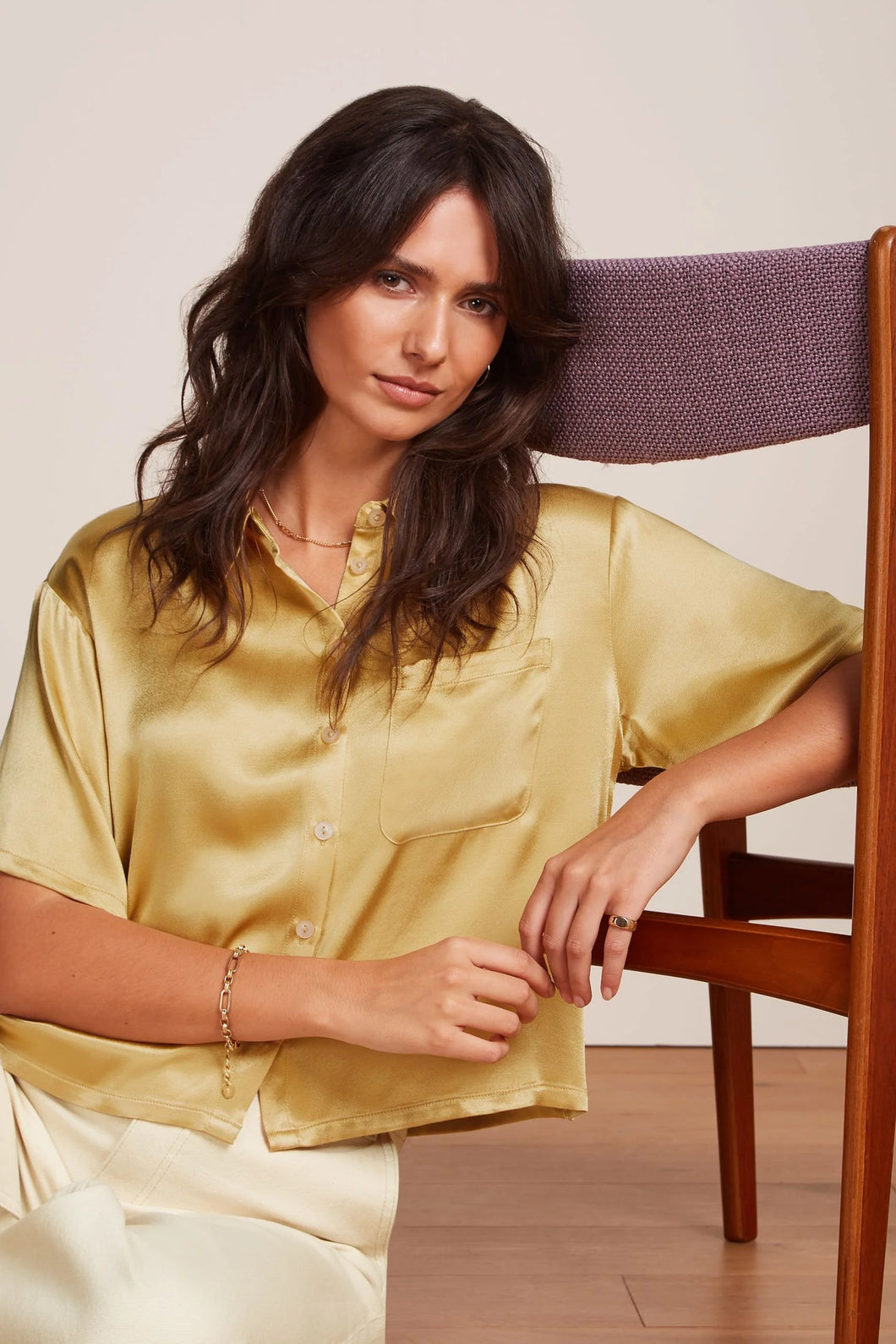 KING LOUIE Evelina Crop Blouse Star Satin