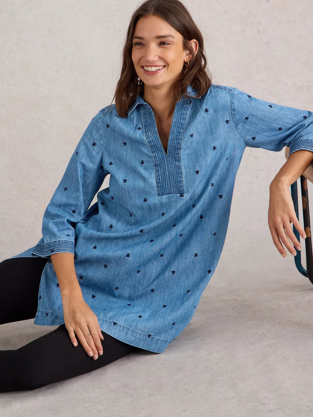 WHITE STUFF Blaire Denim Embroidered Tunic