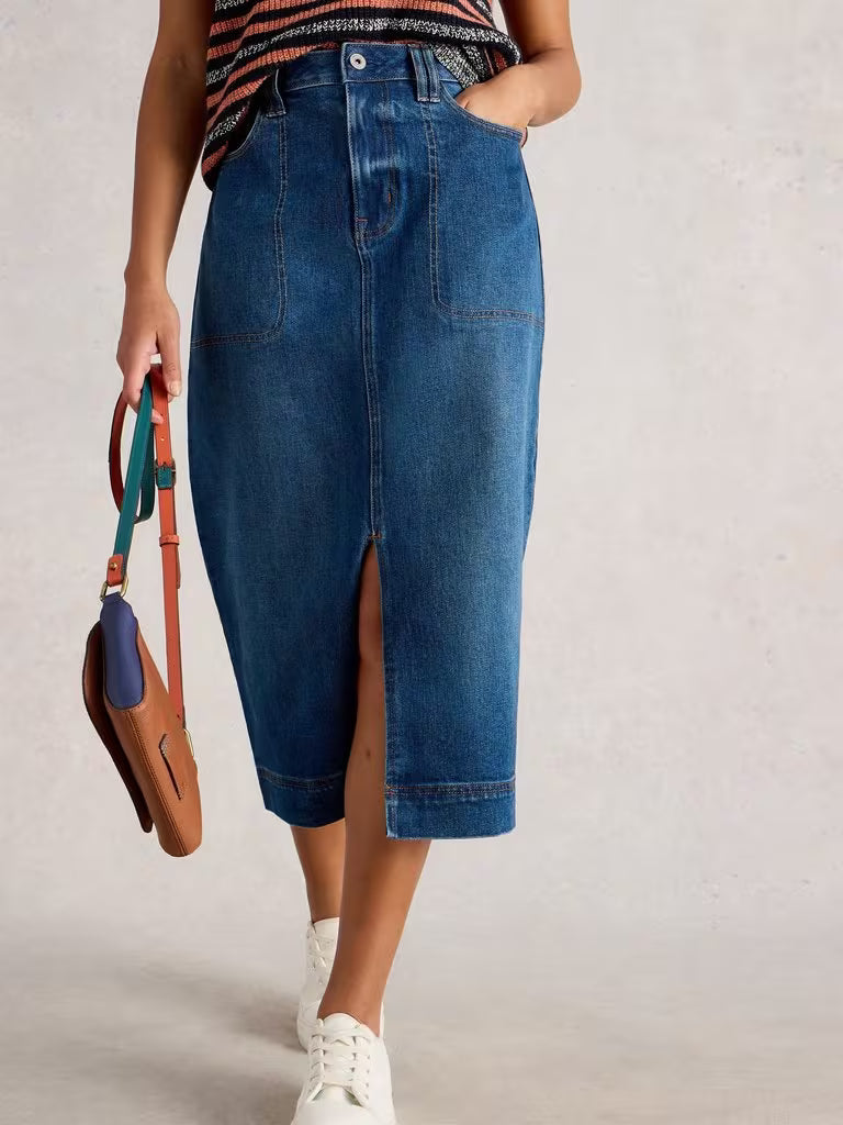 WHITE STUFF Tia Denim Midi Skirt