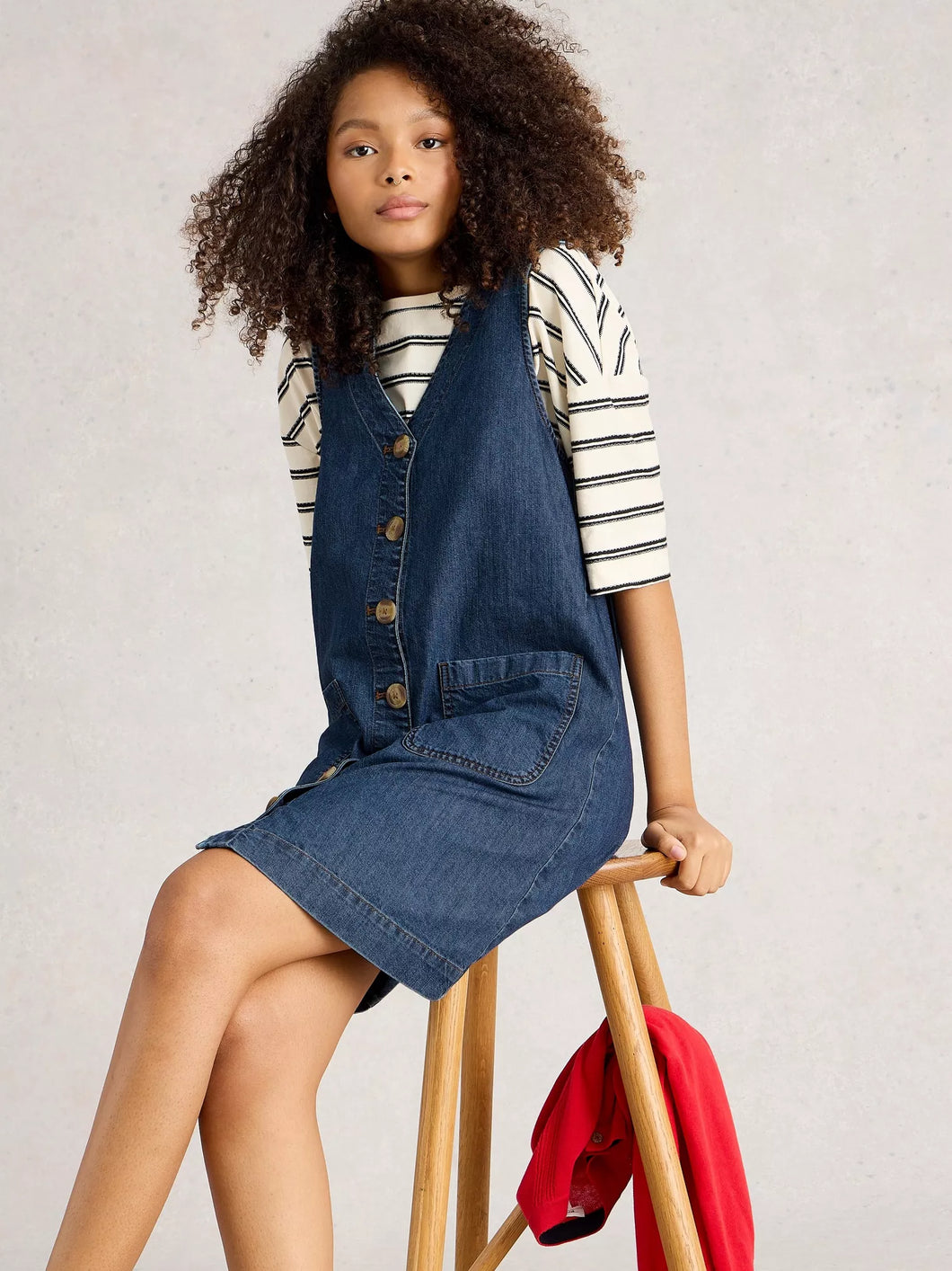 WHITE STUFF Rose Denim Pinafore