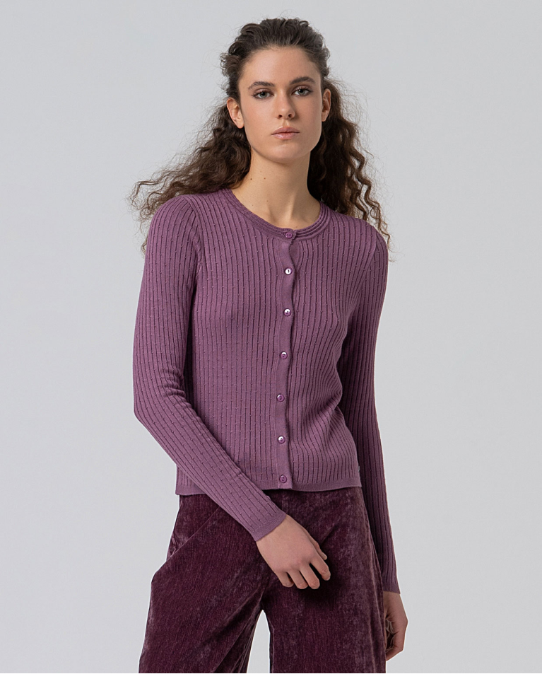 SURKANA Fijn geribbeld getailleerde cardigan Powdered Mauve