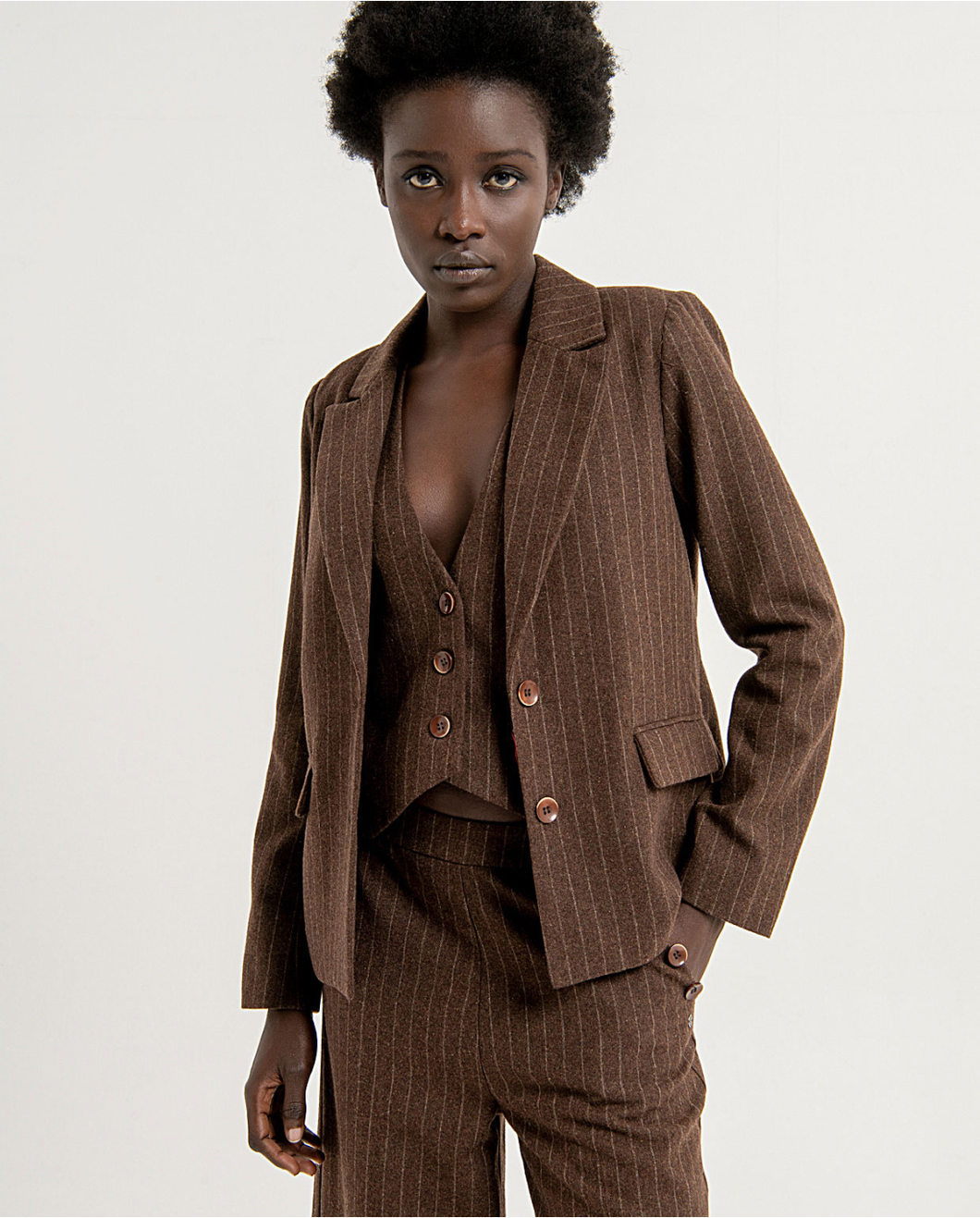SURKANA Striped blazer with pockets and lapels Brown