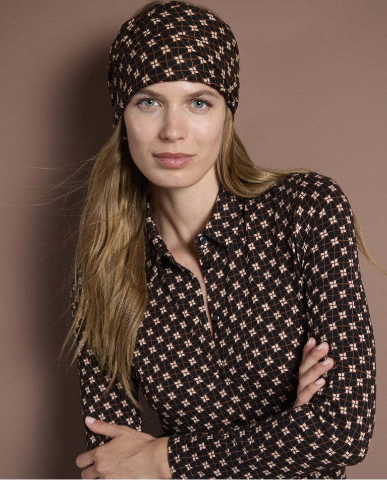 SURKANA Retro print elastisch shirt Zwart