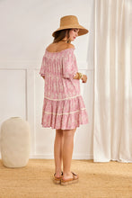 Afbeelding in Gallery-weergave laden, NUD Short Floral Dress with Bardot Neckline - Pink

