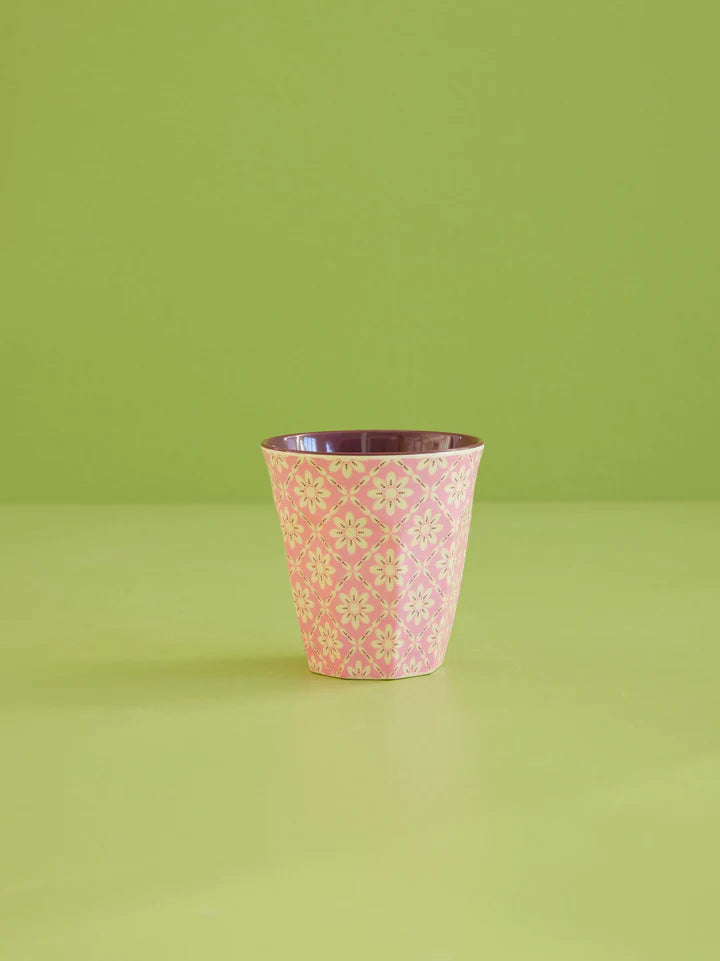 RICE Middelgroot Melamine Beker - Roze - Graphic Flower Print