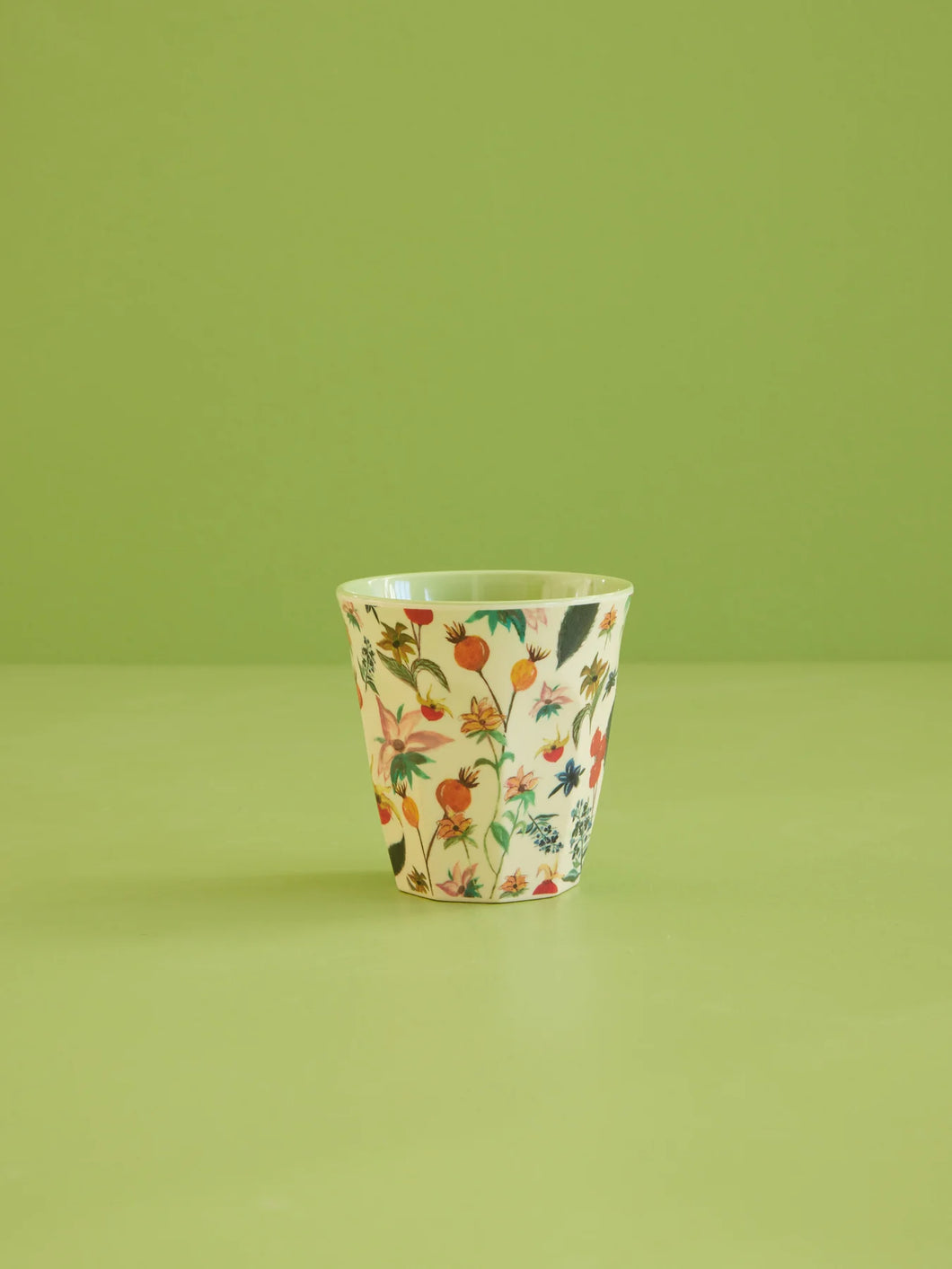 RICE Middelgroot Melamine Beker - Groen - Winter Rosebuds Print