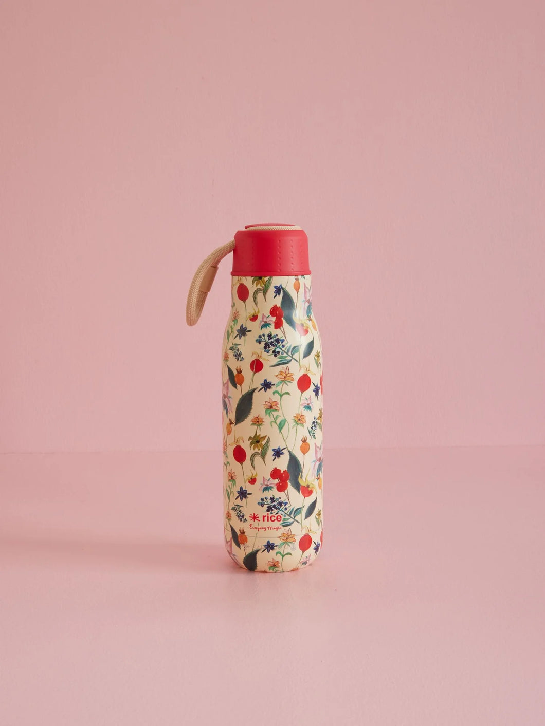 RICE Roestvrijstalen Fles - Meerkleurig - Winter Rosebuds Print