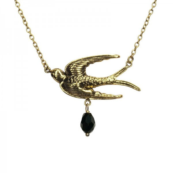 URBAN HIPPIES Bird Necklace Black GP