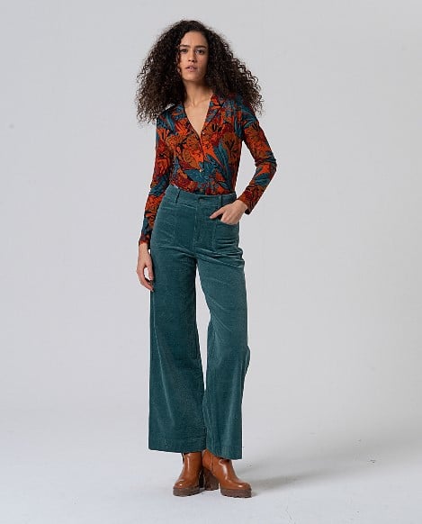 Surkana Flared Pants With Patch Pocked -Steel Blue