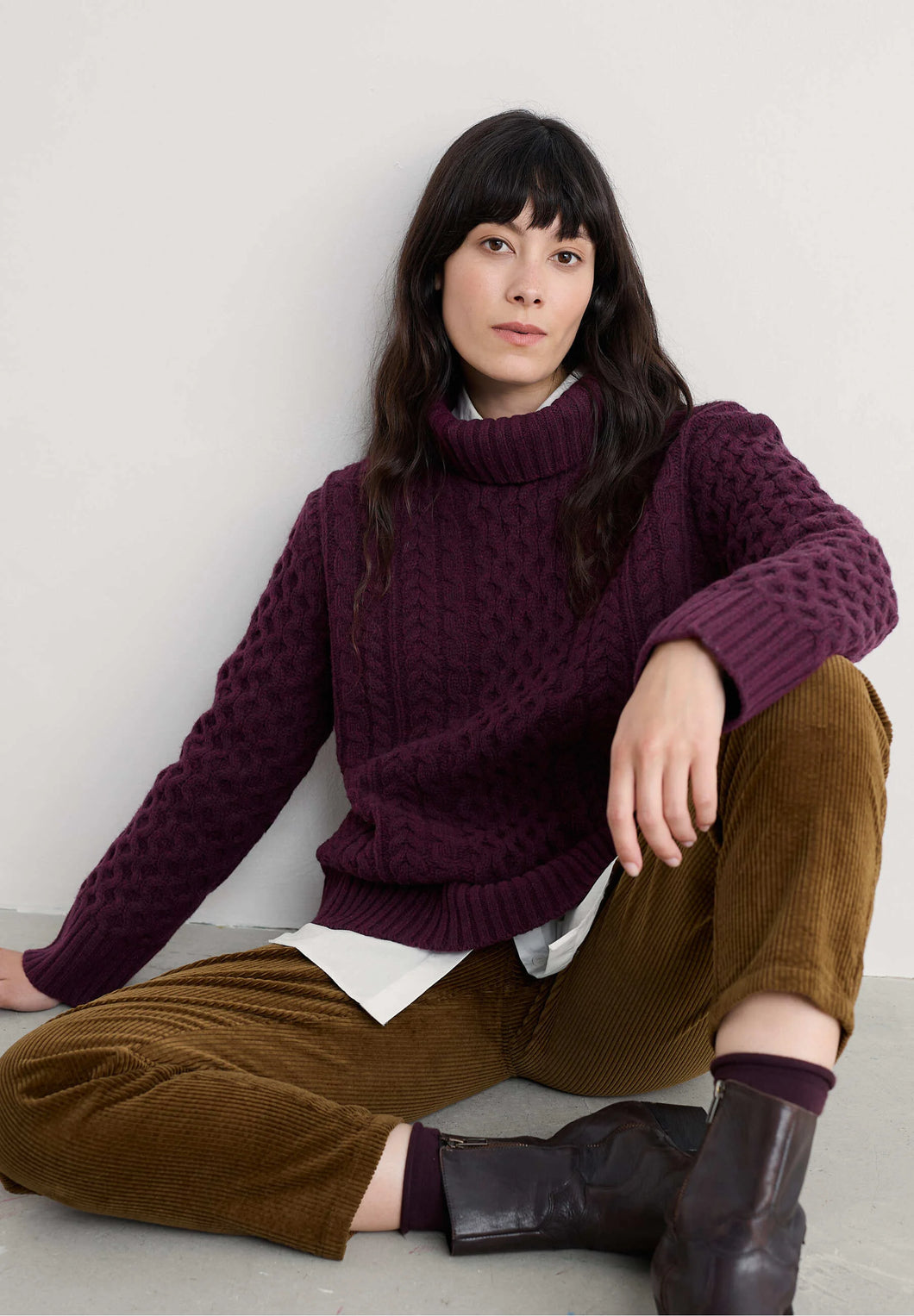 SEASALT Pine Forest Cable Knit Merino Jumper