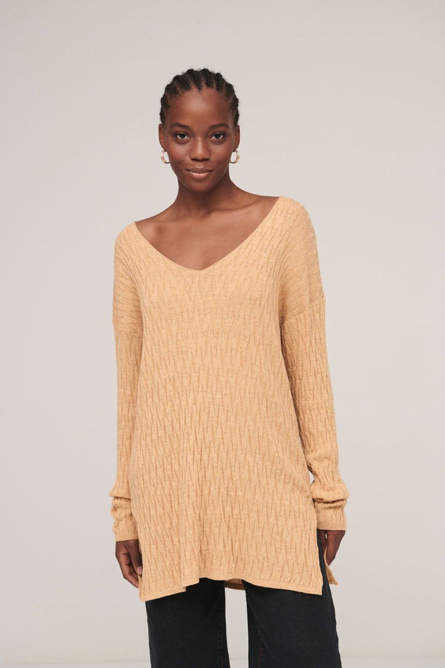 SURKANA Tricot long sweater with texture and slits Yellow