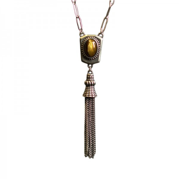 URBAN HIPPIES Mucha Tassel Necklace Tigereye Silver